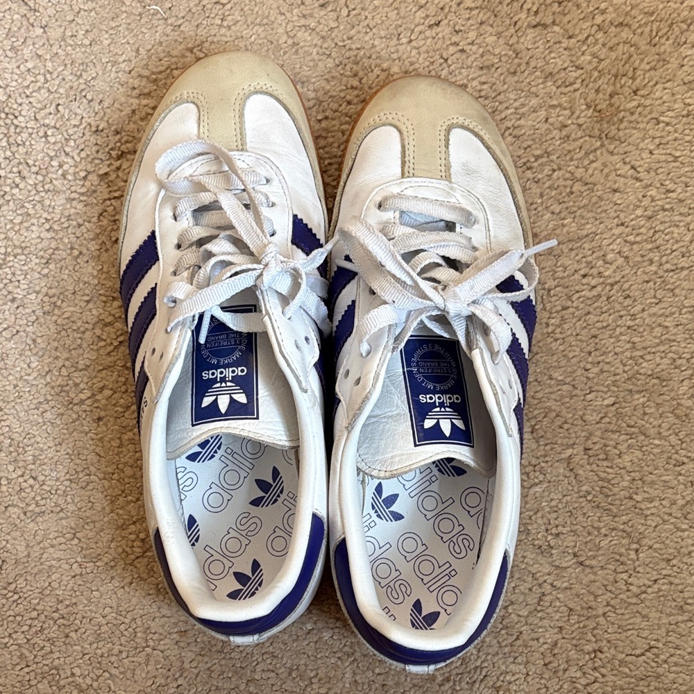 Adidas White and purple sambas size 9